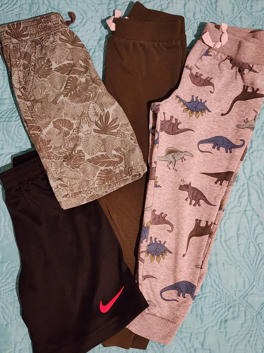 Nike Kids Black Shorts with Pink Swoosh & Assorted Green and Gray Joggers